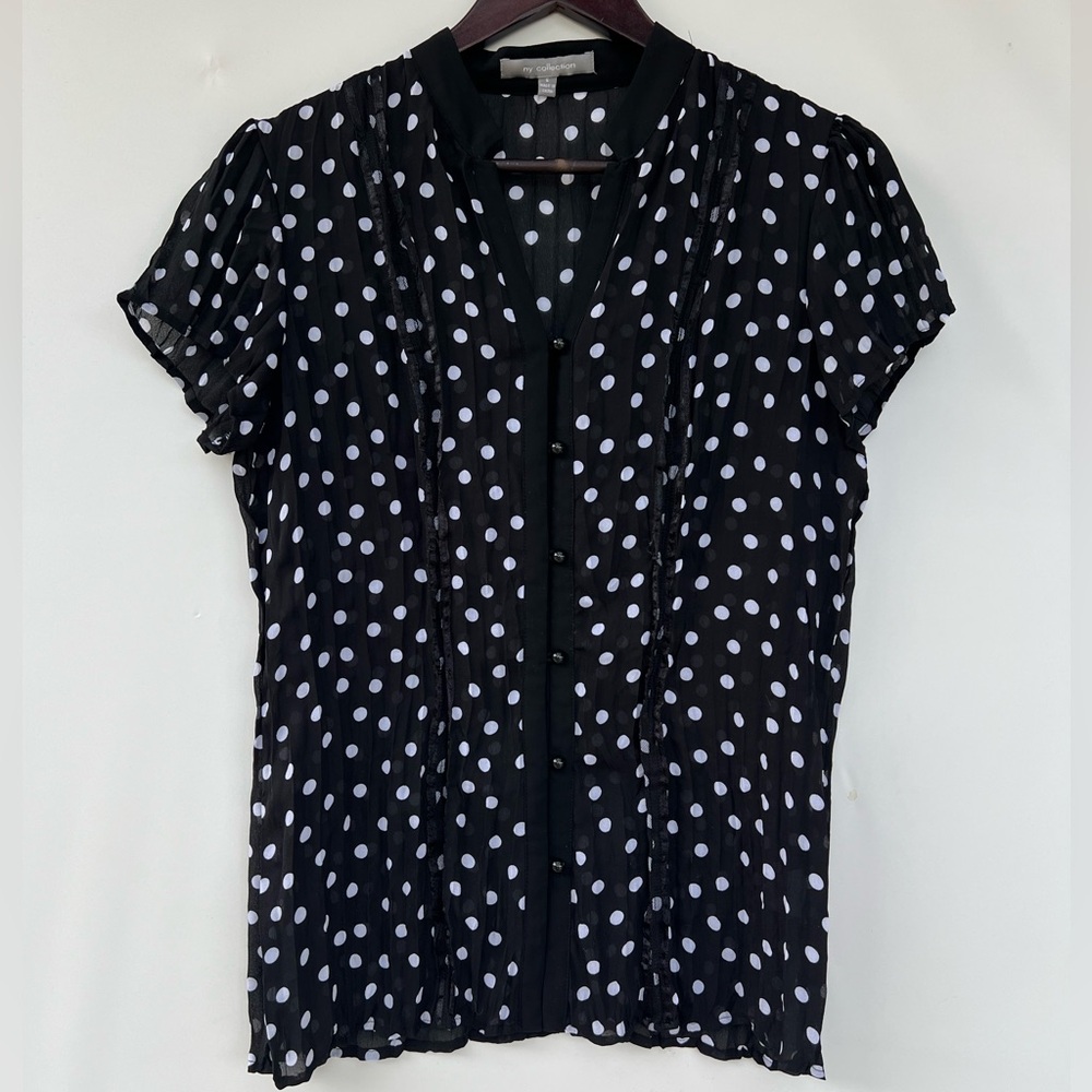 NY Collection Black and White Polka Dot Women's Top Size S